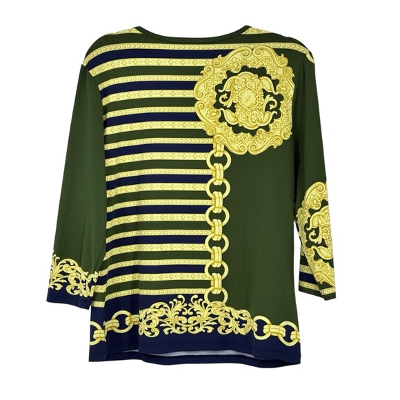 Womens J McLaughlin Size XL Green/Blue/Yellow Nylon/Spandex Printed LS Shirt Top - Picture 7 of 10